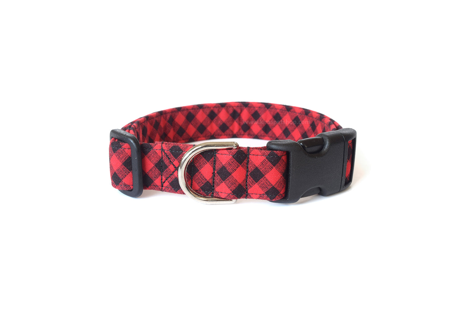 Red & Black Plaid Dog Collar - Handmade by Kira's Pet Shop