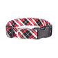 Red, Black & White Tartan Plaid Dog Collar - Handmade by Kira's Pet Shop