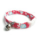 Red Floral Cat Collar - Red with Blue Flowers - Breakaway Cat Collar - Handmade by Kira's Pet Shop