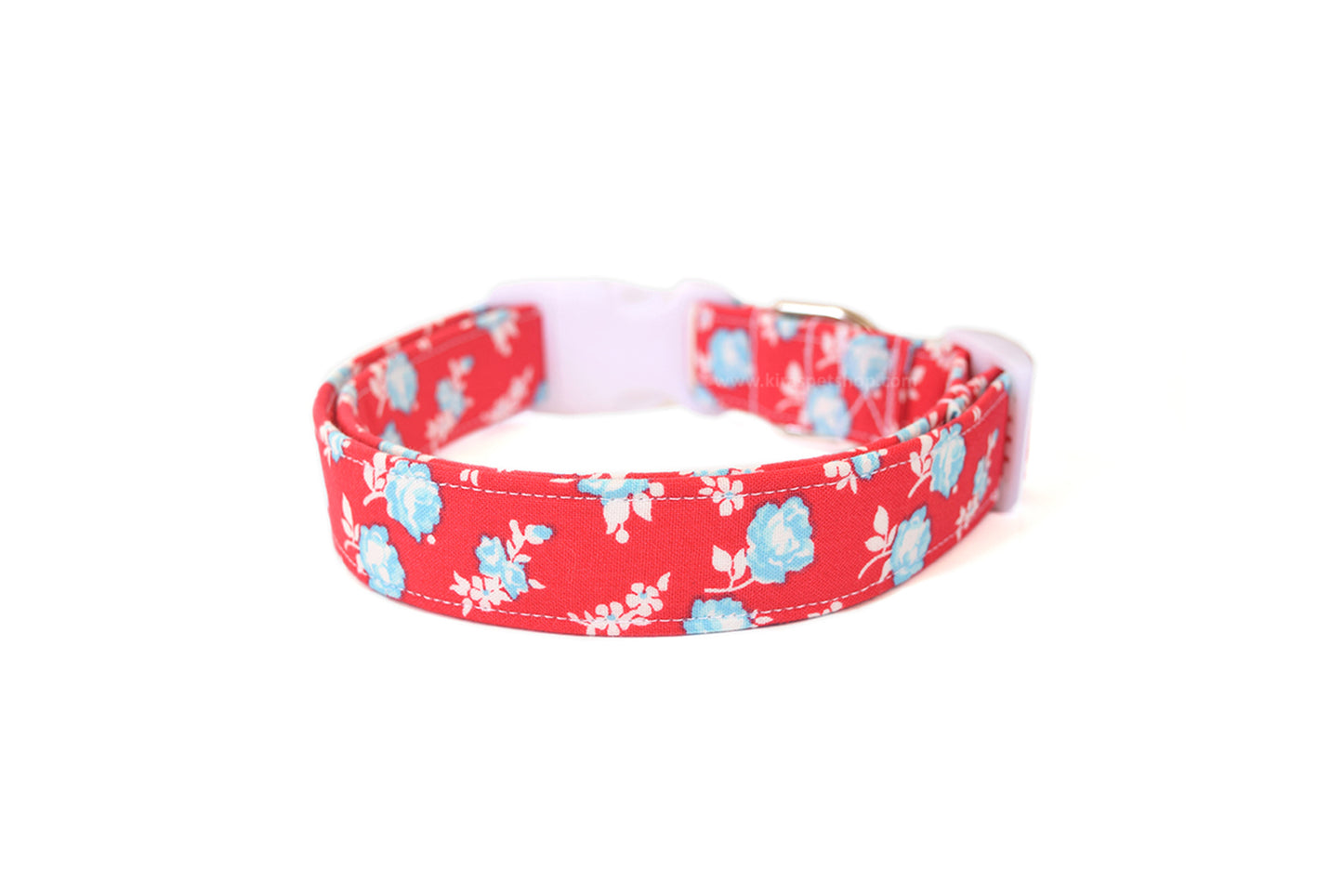 Red & Blue Floral Dog Collar - Handmade by Kira's Pet Shop
