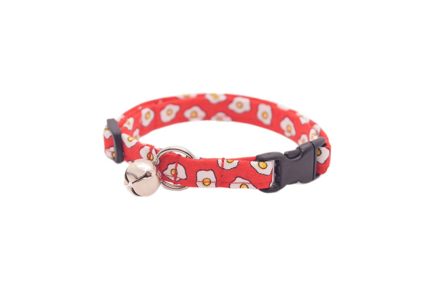 Egg Cat Collar - Red with Fried Eggs - Funny Food Pattern Breakaway Cat Collar - Handmade by Kira's Pet Shop