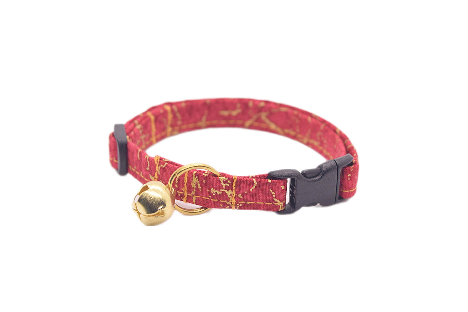 Red Marble Cat Collar - Red & Gold Quartz Pattern - Breakaway Cat Collar - Handmade by Kira's Pet Shop