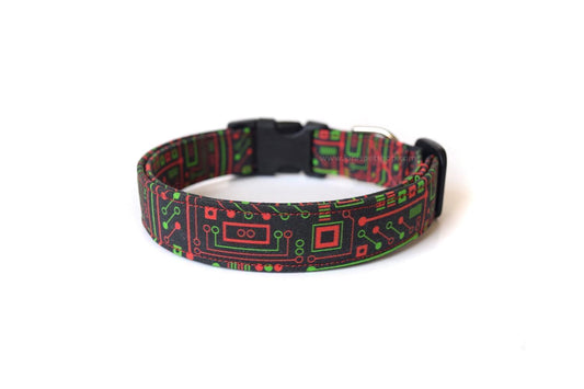 Black, Red & Green Circuit Board Dog Collar