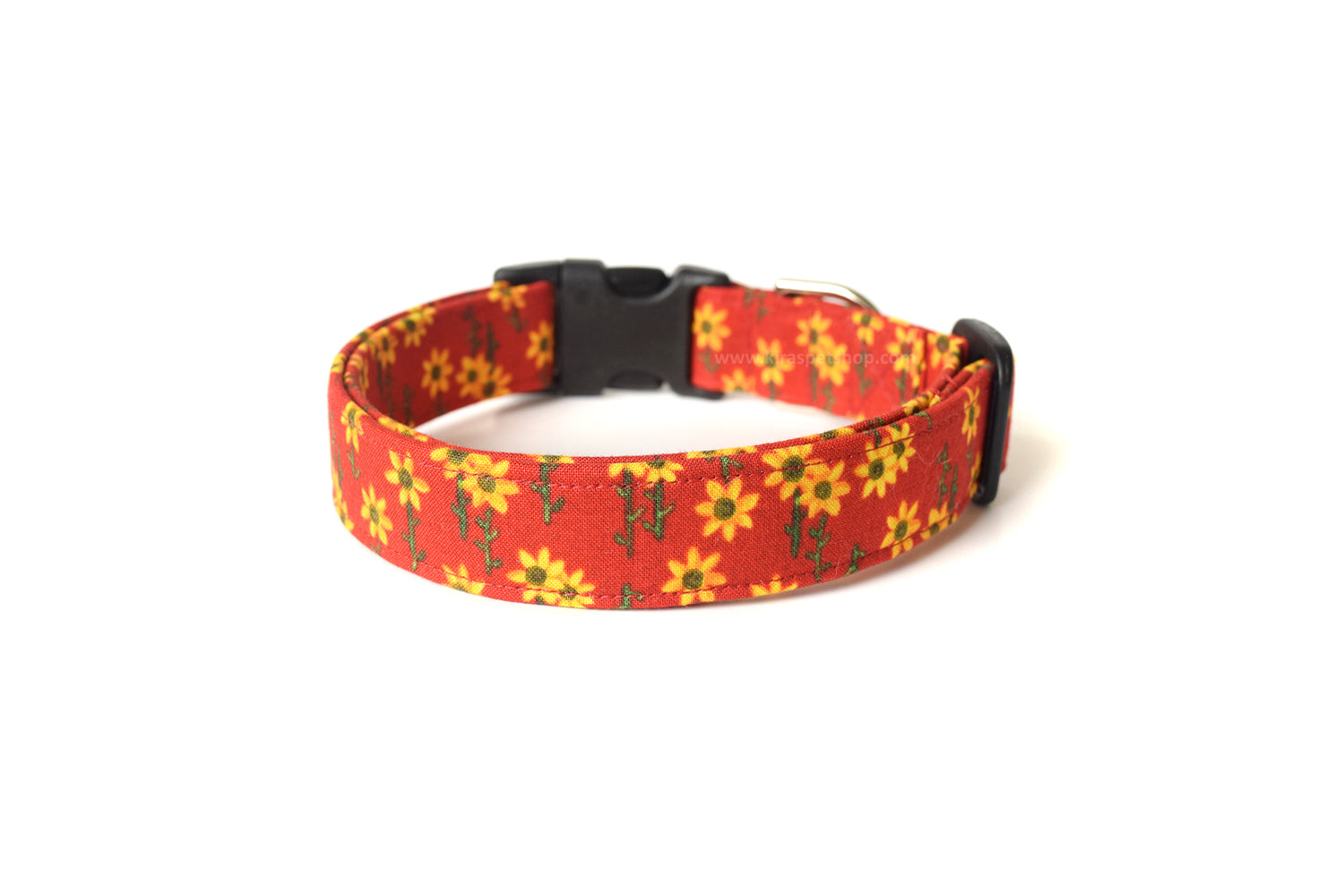 Red Sunflower Dog Collar - Handmade by Kira's Pet Shop