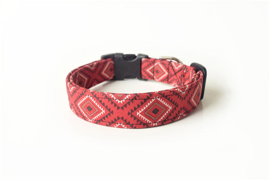 Red Southwest Tribal Dog Collar - Handmade by Kira's Pet Shop