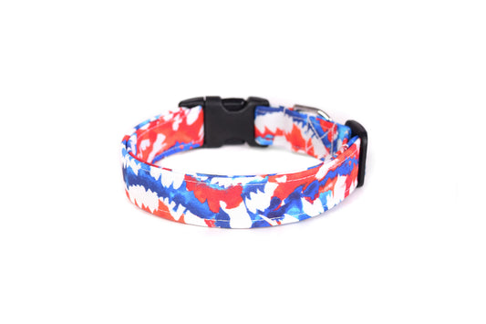 Red White & Blue Tie Dye Dog Collar - Handmade by Kira's Pet Shop