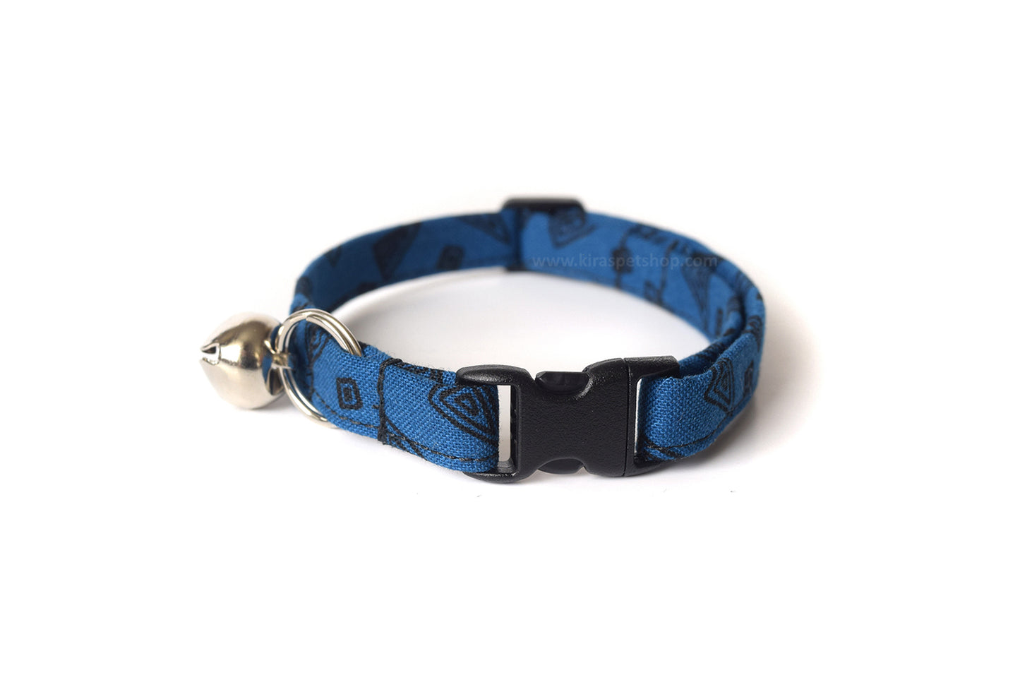 Navy Blue Dog Collar - Blue with Black Retro Triangles & Shapes - Breakaway Cat Collar - Handmade by Kira's Pet Shop