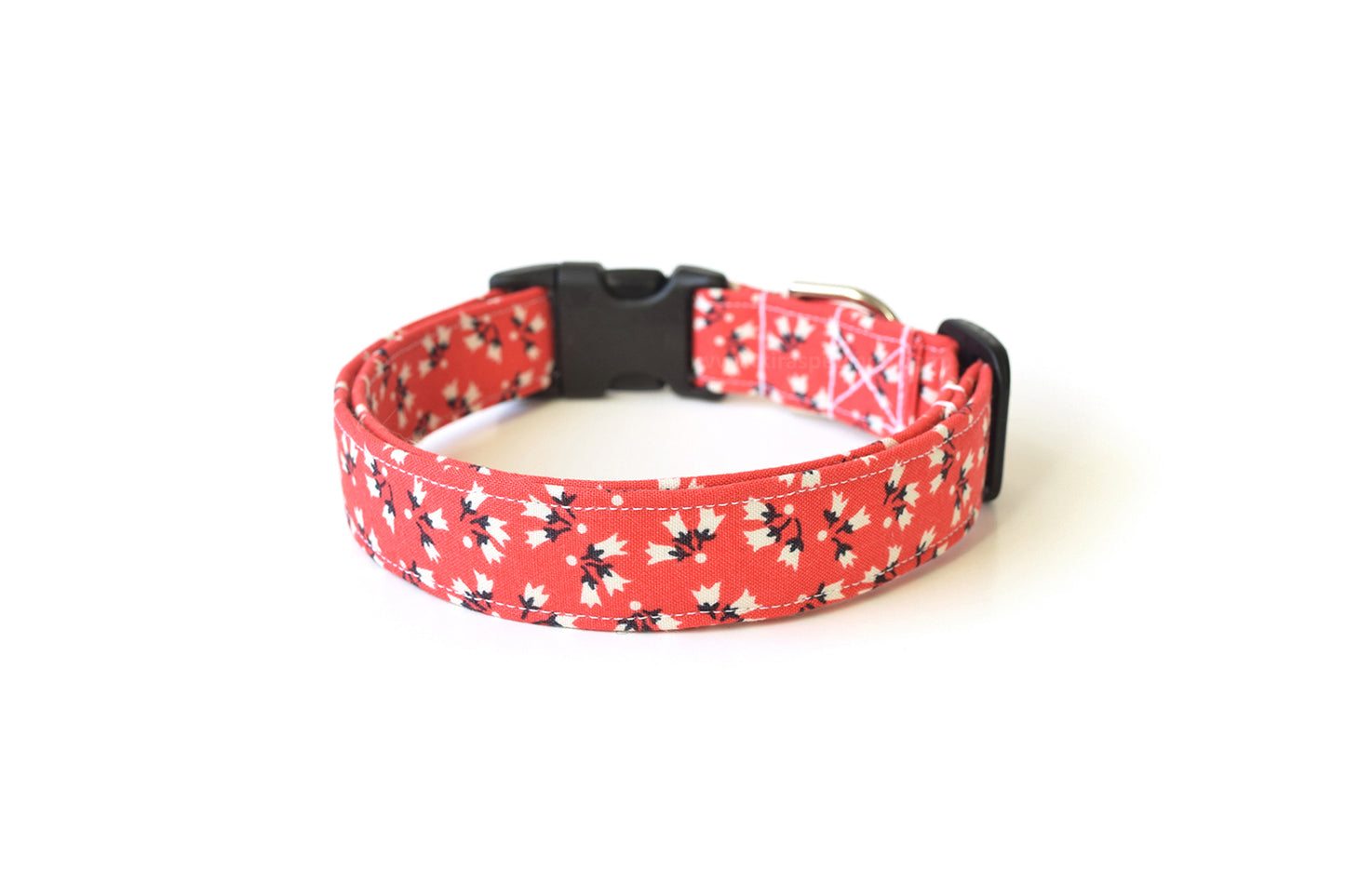 Salmon Pink Floral Dog Collar - Handmade by Kira's Pet Shop