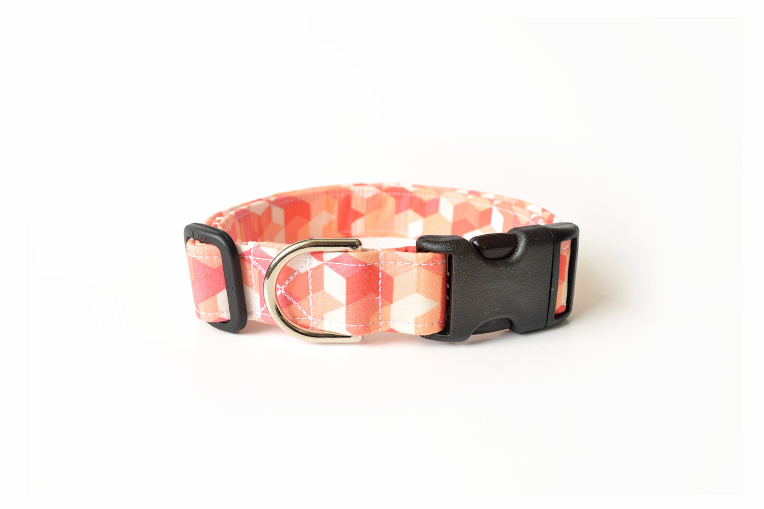 Salmon Pink Geometric Cubes Dog Collar - Handmade by Kira's Pet Shop