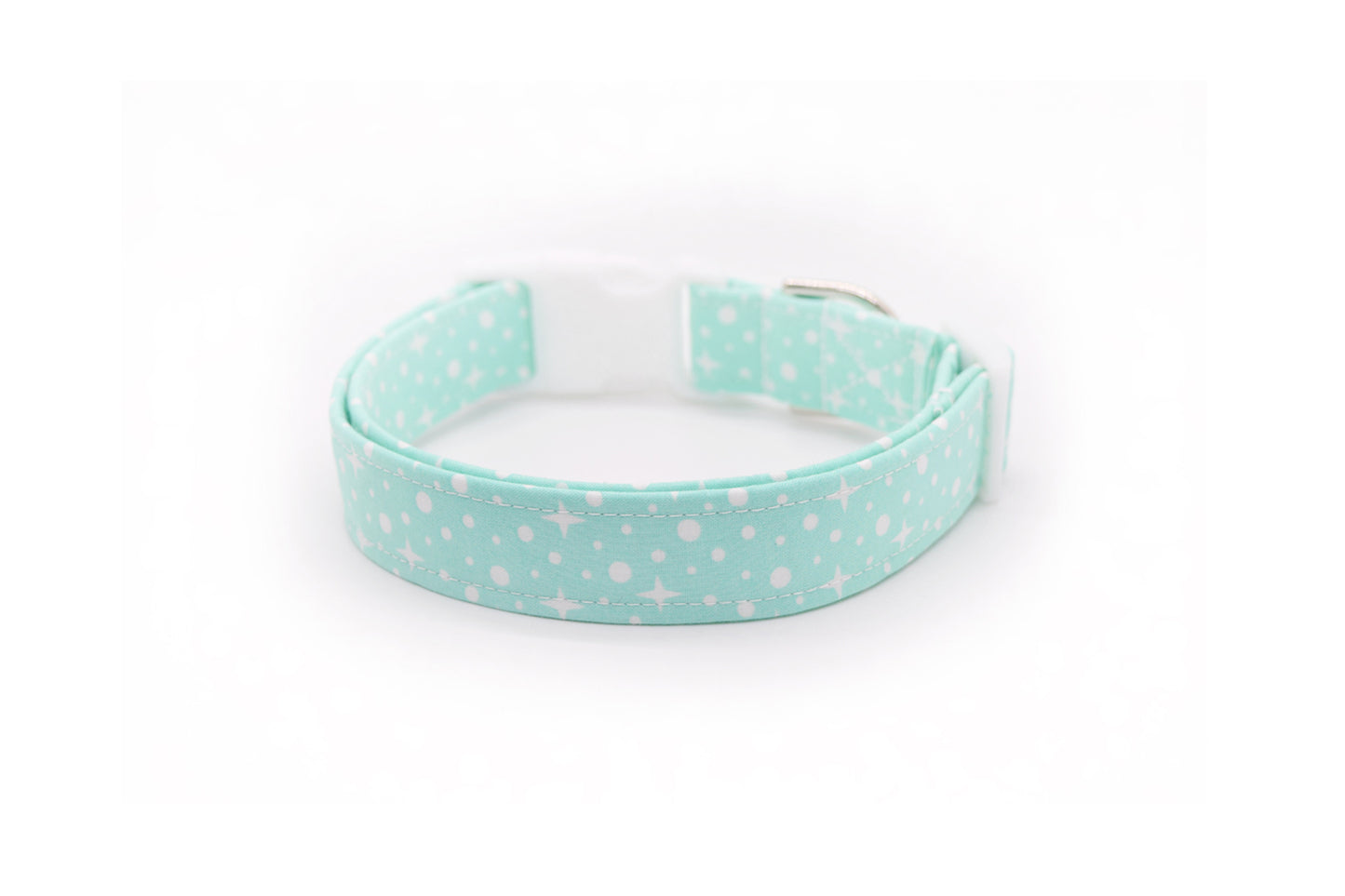 Mint Seafoam Stars & Dots Dog Collar - Handmade by Kira's Pet Shop