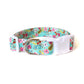 Turquoise Multicolor Floral Dog Collar - Handmade by Kira's Pet Shop
