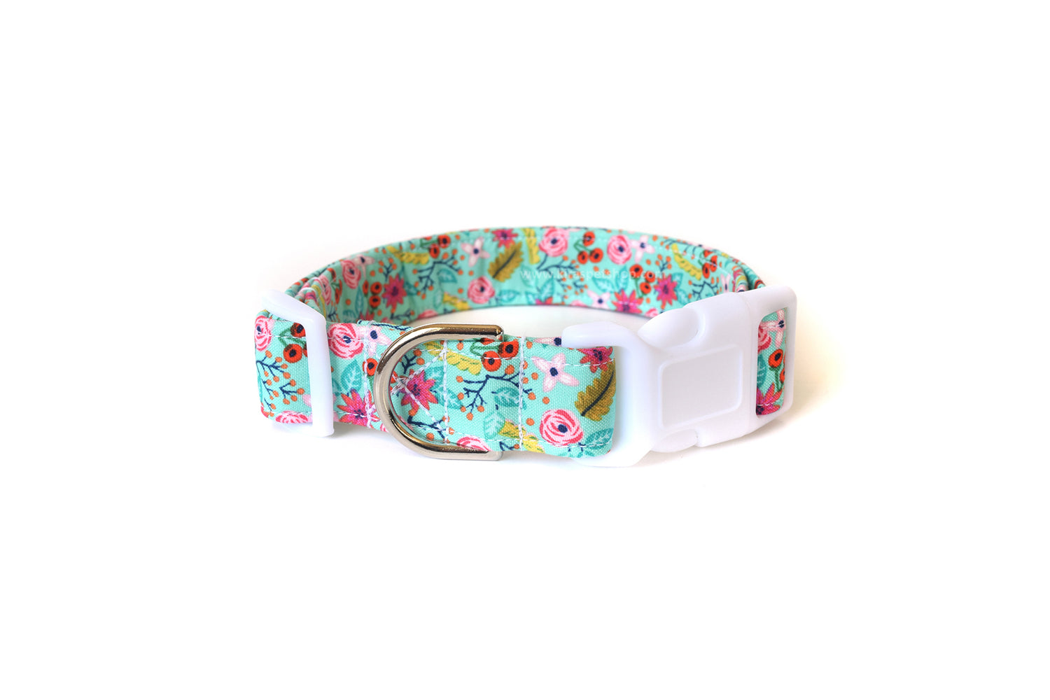 Turquoise Multicolor Floral Dog Collar - Handmade by Kira's Pet Shop