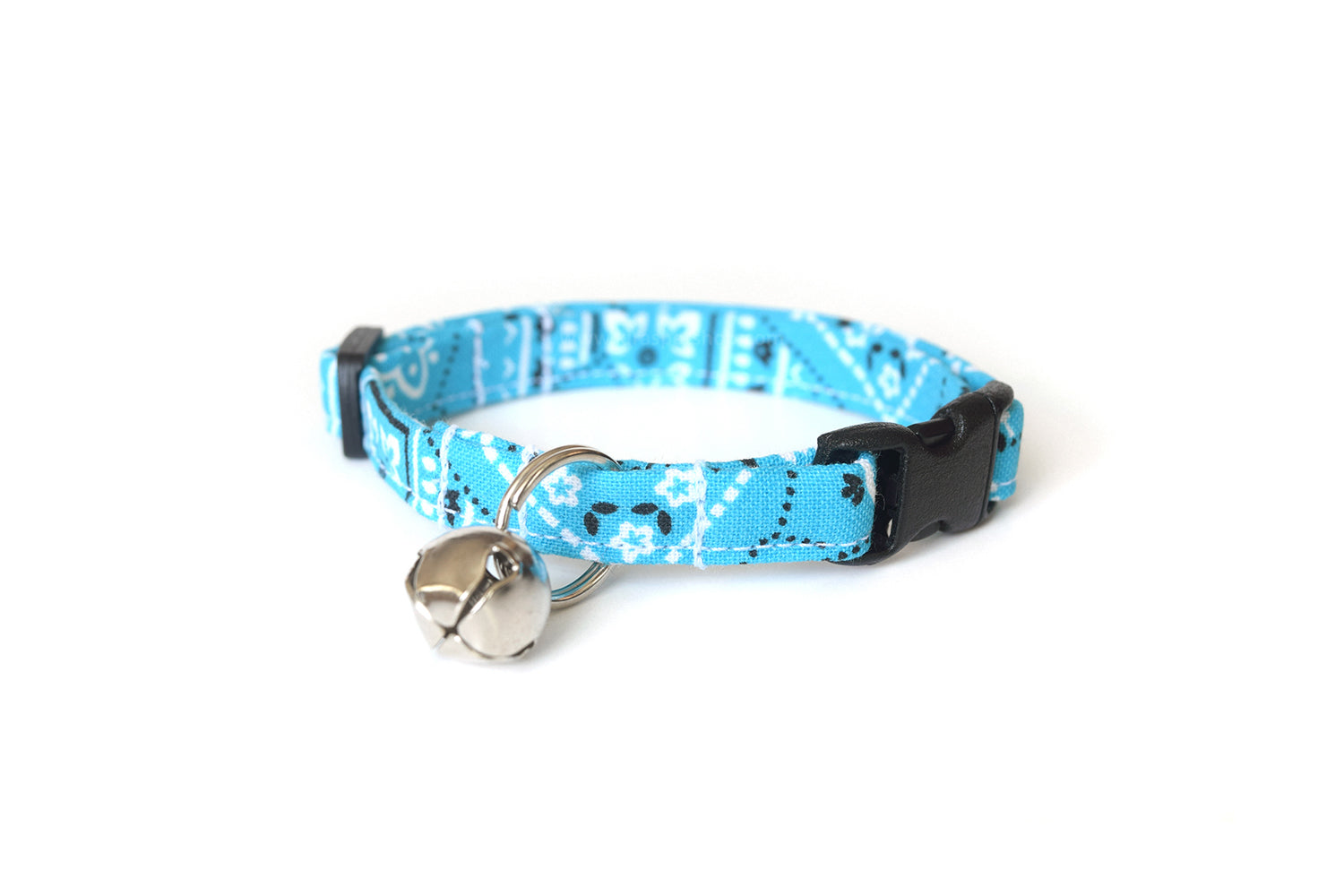 Sky Blue Cat Collar - Blue Paisley Bandana Print Breakaway Cat Collar - Handmade by Kira's Pet Shop