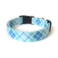 Sky Blue Plaid Dog Collar - Handmade by Kira's Pet Shop