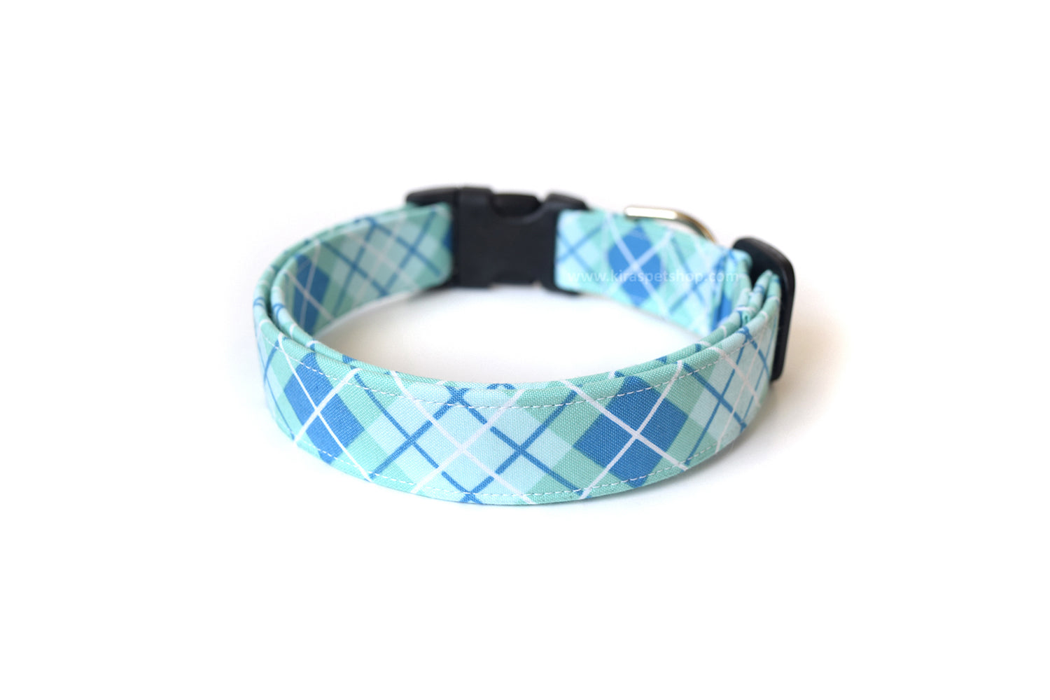 Sky Blue Plaid Dog Collar - Handmade by Kira's Pet Shop