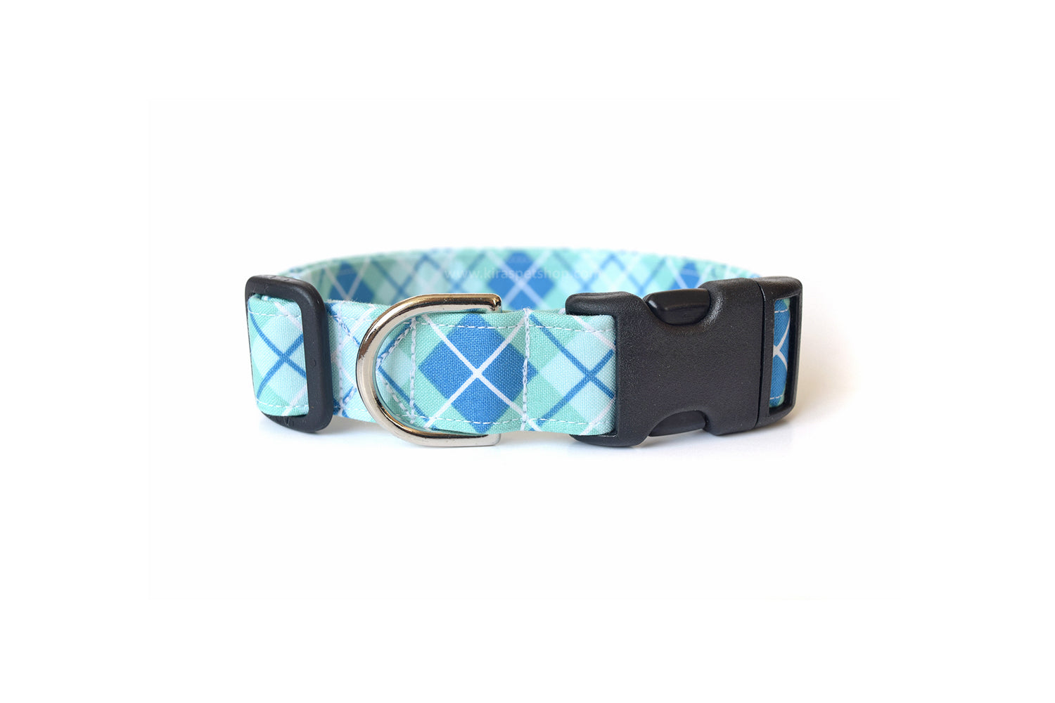 Sky Blue Plaid Dog Collar - Handmade by Kira's Pet Shop