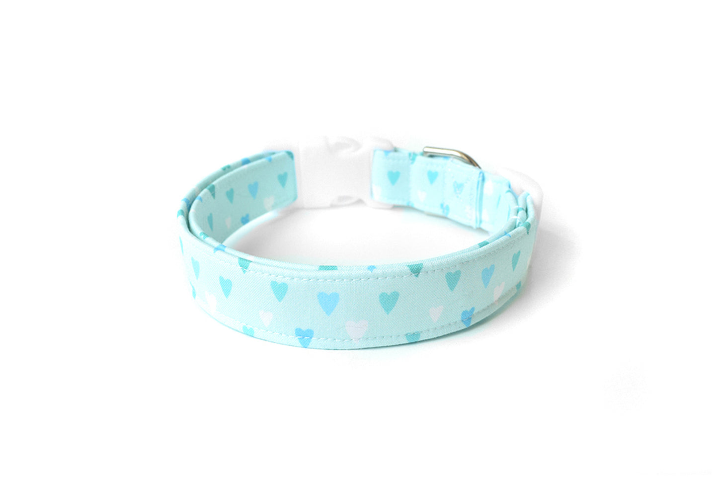 Pastel Sky Blue Hearts Dog Collar - Handmade by Kira's Pet Shop