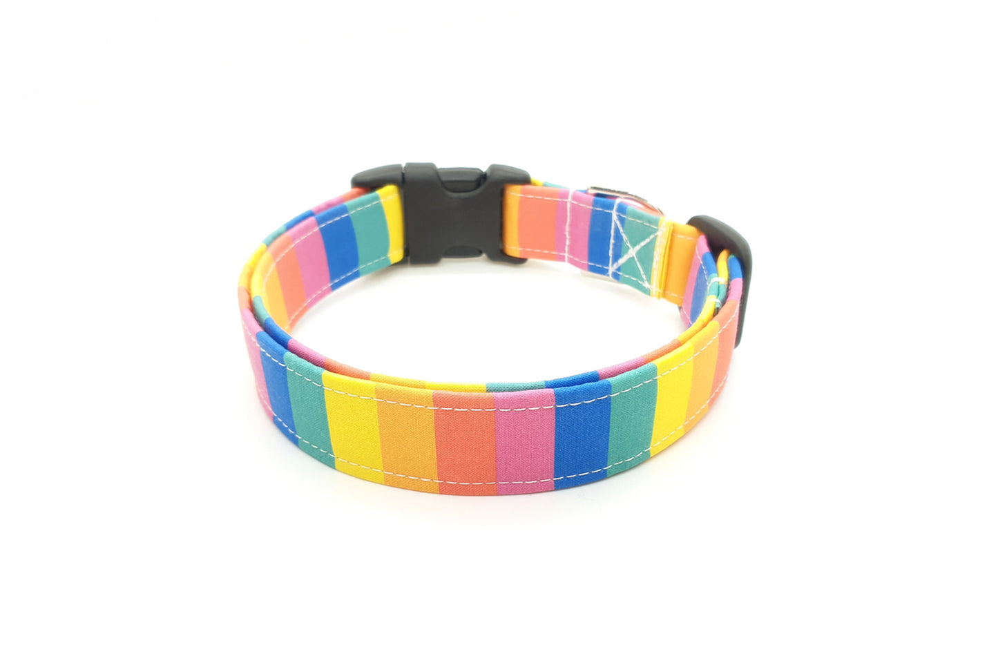Thin Rainbow Stripes Dog Collar - Handmade by Kira's Pet Shop