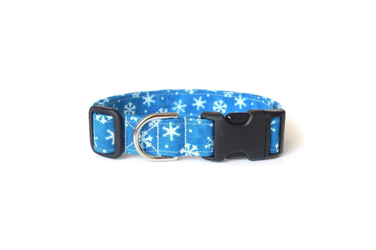 Blue & White Snowflakes Winter Dog Collar