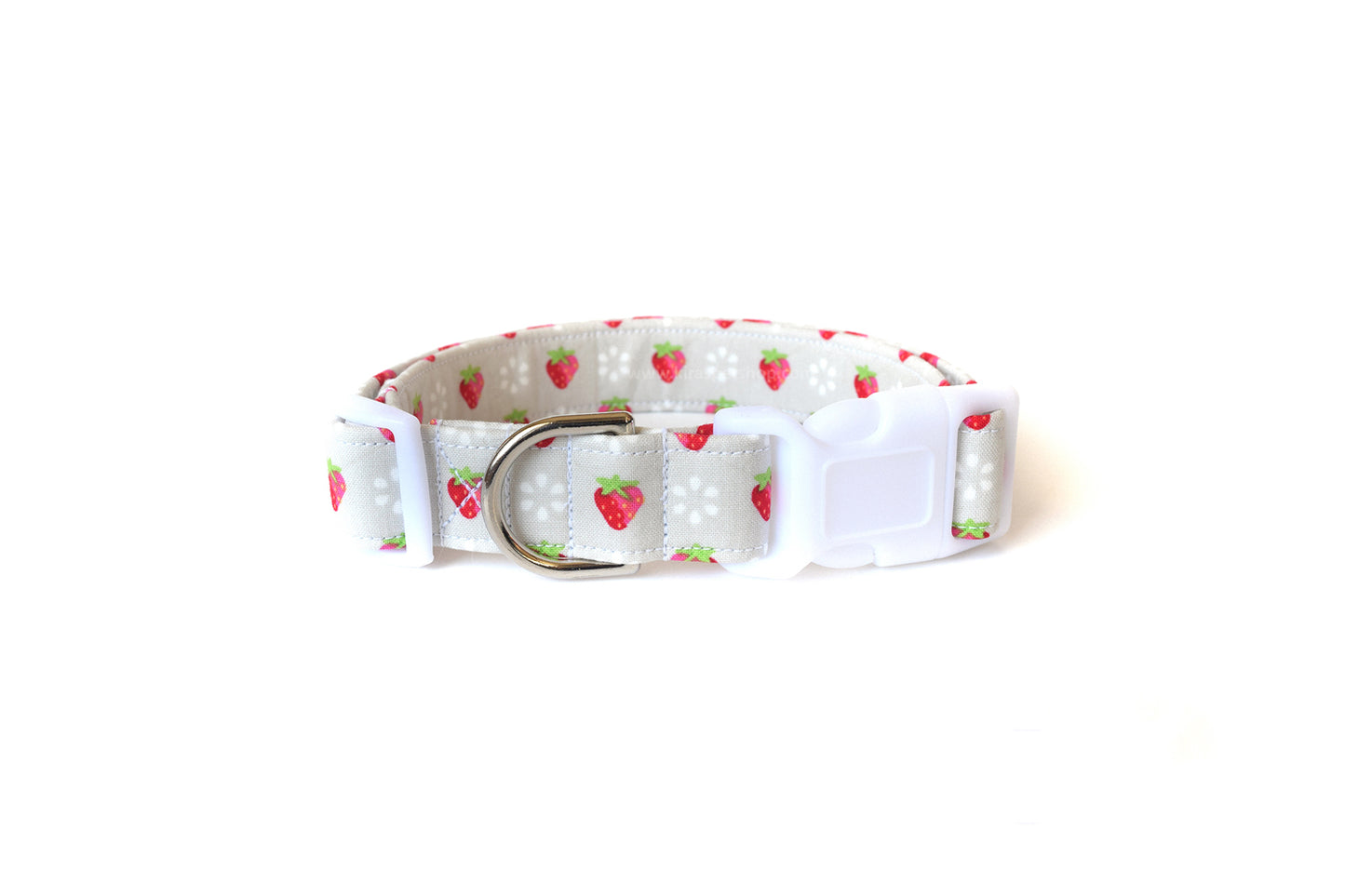 Gray Strawberries Dog Collar - Handmade by Kira's Pet Shop