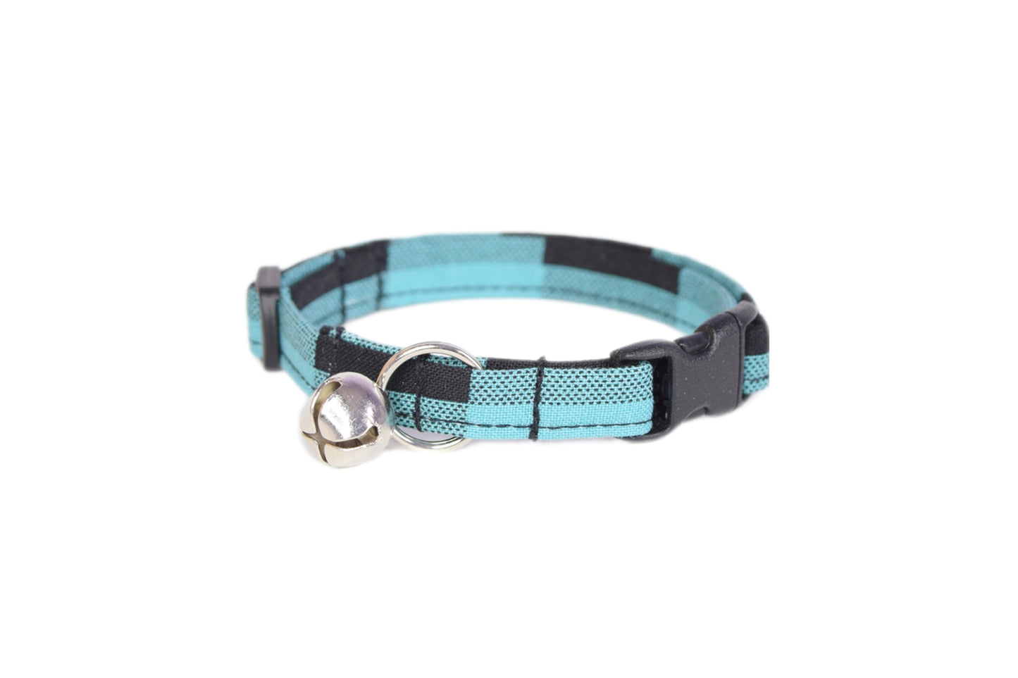 Teal Blue & Black Buffalo Plaid Cat Collar - Buffalo Check Breakaway Cat Collar - Handmade by Kira's Pet Shop