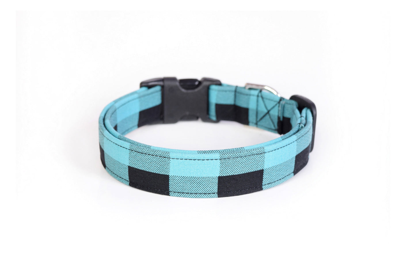 Teal Blue & Black Buffalo Plaid Dog Collar - Handmade by Kira's Pet Shop