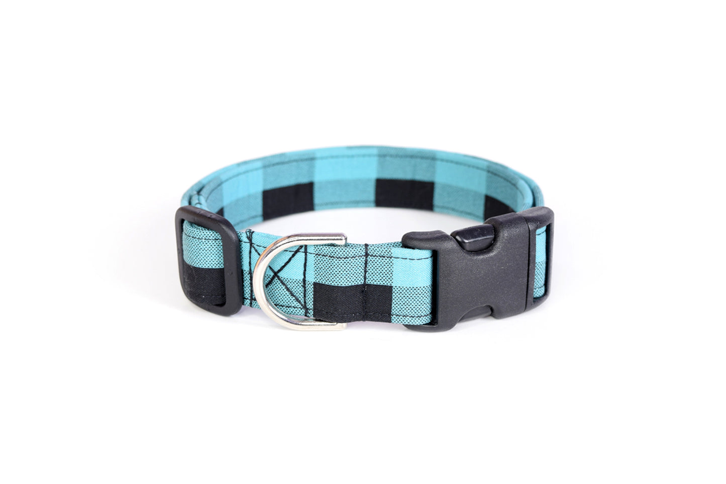 Teal Blue & Black Buffalo Plaid Dog Collar - Handmade by Kira's Pet Shop
