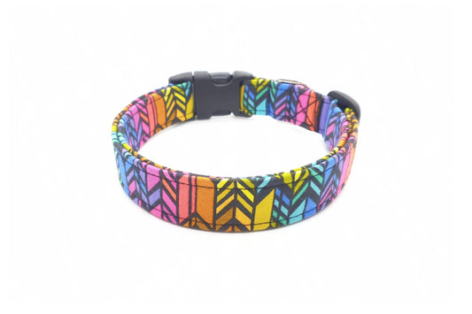 Vertical Rainbow Chevron Dog Collar - Handmade by Kira's Pet Shop