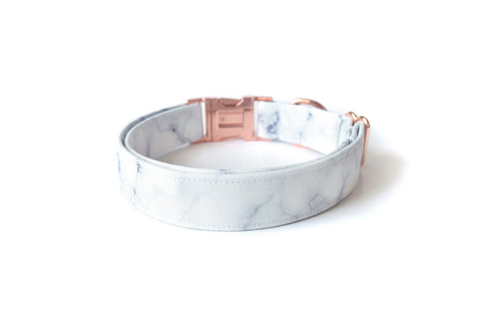 White Marble Dog Collar - Handmade by Kira's Pet Shop