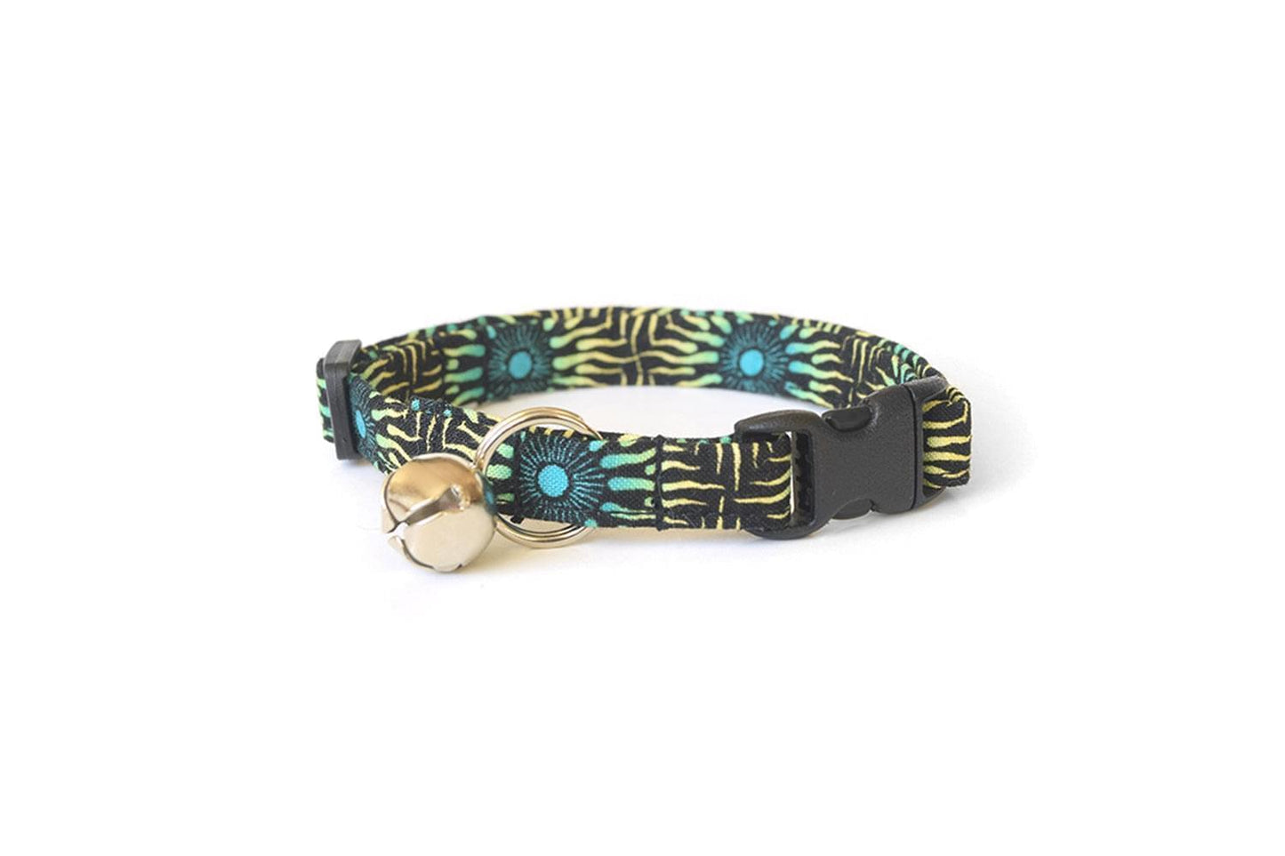 Black with Yellow & Teal Blue Suns Cat Collar