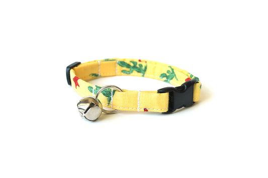 Yellow Cactus Breakaway Cat Collar - Handmade by Kira's Pet Shop