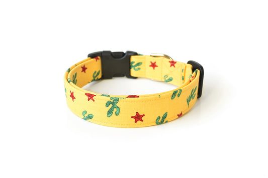 Yellow Cactus Dog Collar - Handmade by Kira's Pet Shop