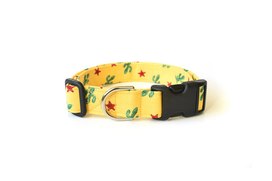 Yellow Cactus Dog Collar - Handmade by Kira's Pet Shop