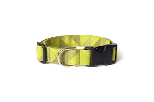 Chartreuse Yellow-Green Geometric Dog Collar - Handmade by Kira's Pet Shop