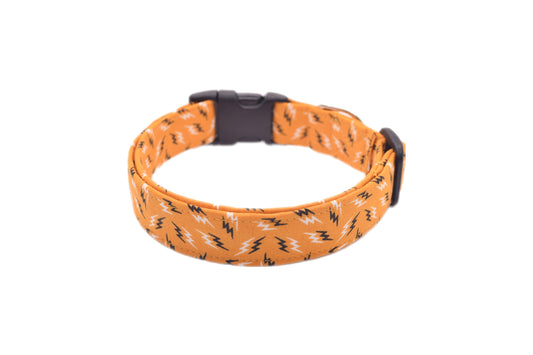 Yellow Lightning Bolts Dog Collar - Handmade by Kira's Pet Shop