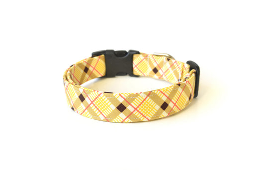 Yellow Plaid Dog Collar - Handmade by Kira's Pet Shop